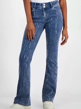 ALMOST FAMOUS Mid-Rise Sequin-Front Bootcut Jeans zise:5